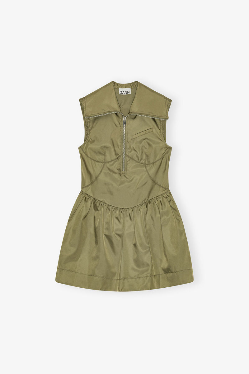 Kjole i gr&oslash;n nylon, Recycled Polyamide, in colour Boa - 1 - GANNI