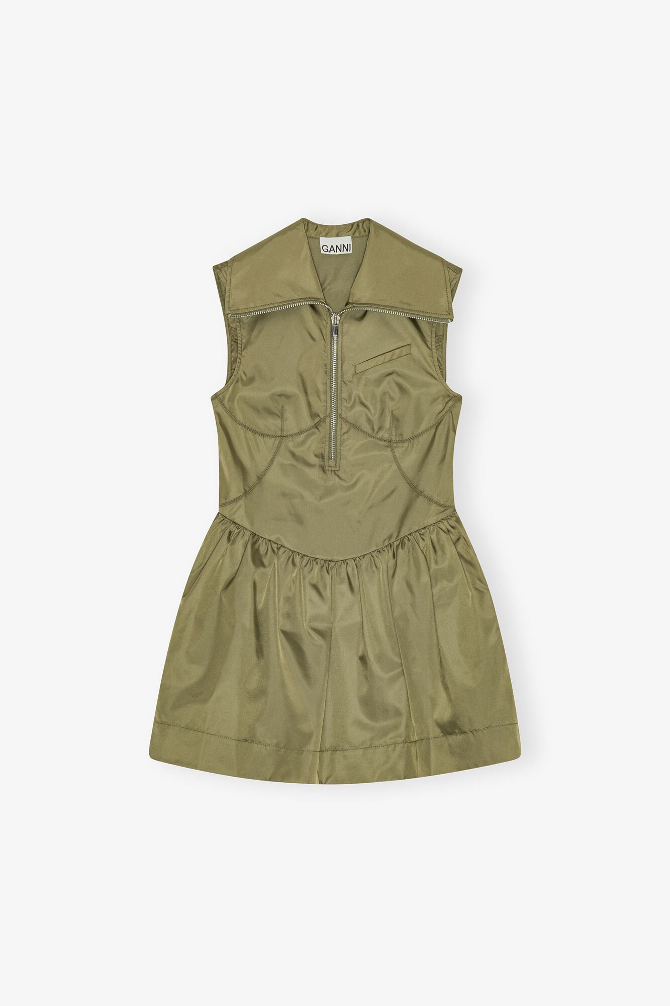 Kjole i gr&oslash;n nylon, Recycled Polyamide, in colour Boa - 1 - GANNI