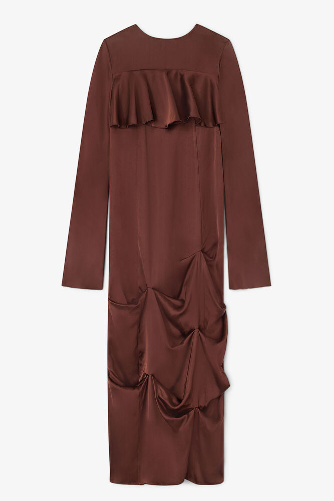 Brown Ruffle Dress, Chicory Coffee