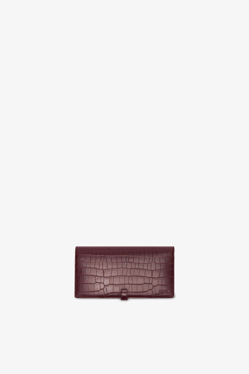 Sue Long Slim Wallet in Burgundy Croco, Recycled Leather, in colour Burgundy - 2 - GANNI