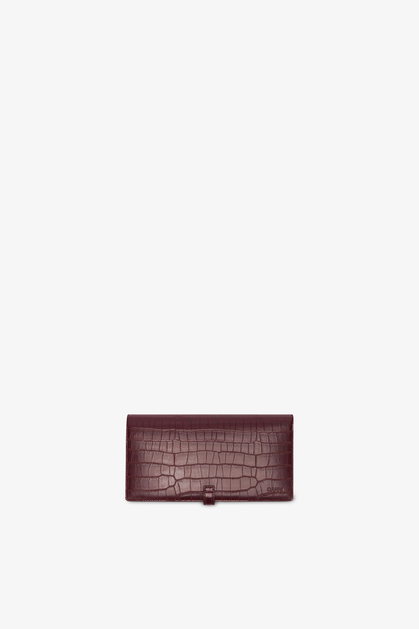 Sue Long Slim Wallet in Burgundy Croco, Recycled Leather, in colour Burgundy - 2 - GANNI
