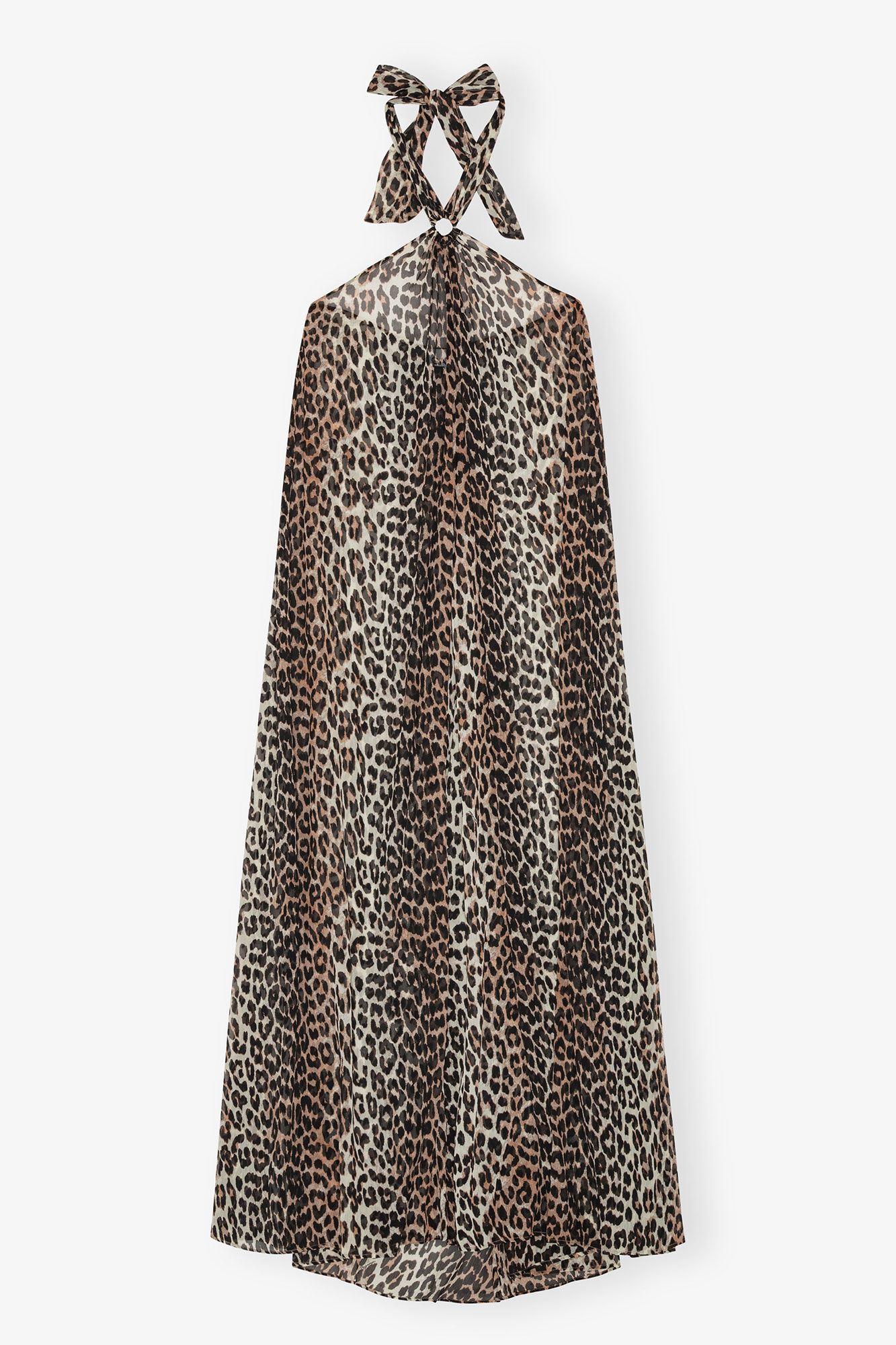 Leopard Chiffon Halterneck Dress, Recycled Polyester, in colour Leopard - 1 - GANNI