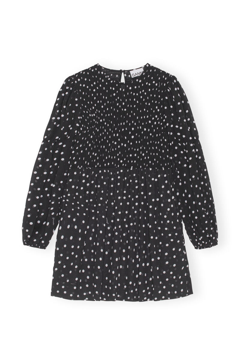Printed Mini Dress, Recycled Polyester, in colour Black - 1 - GANNI