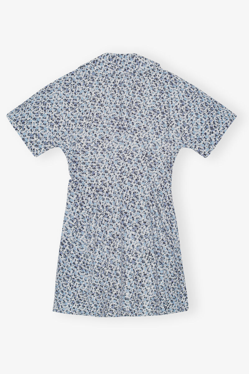 Blue Floral Printed Cotton Wrap Mini Dress, Cotton, in colour Glacier Lake - 2 - GANNI