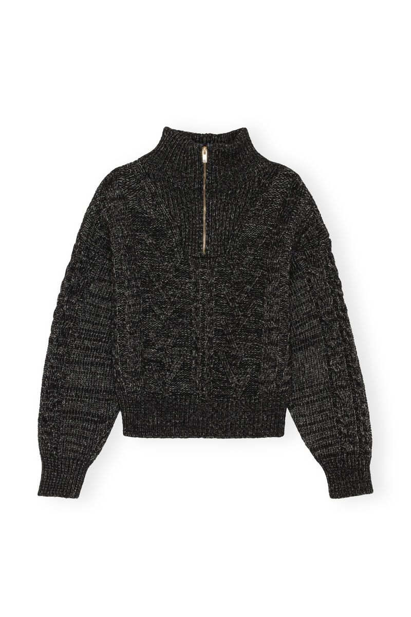 Chunky Cable Sweater, Alpaca, in colour Black - 1 - GANNI