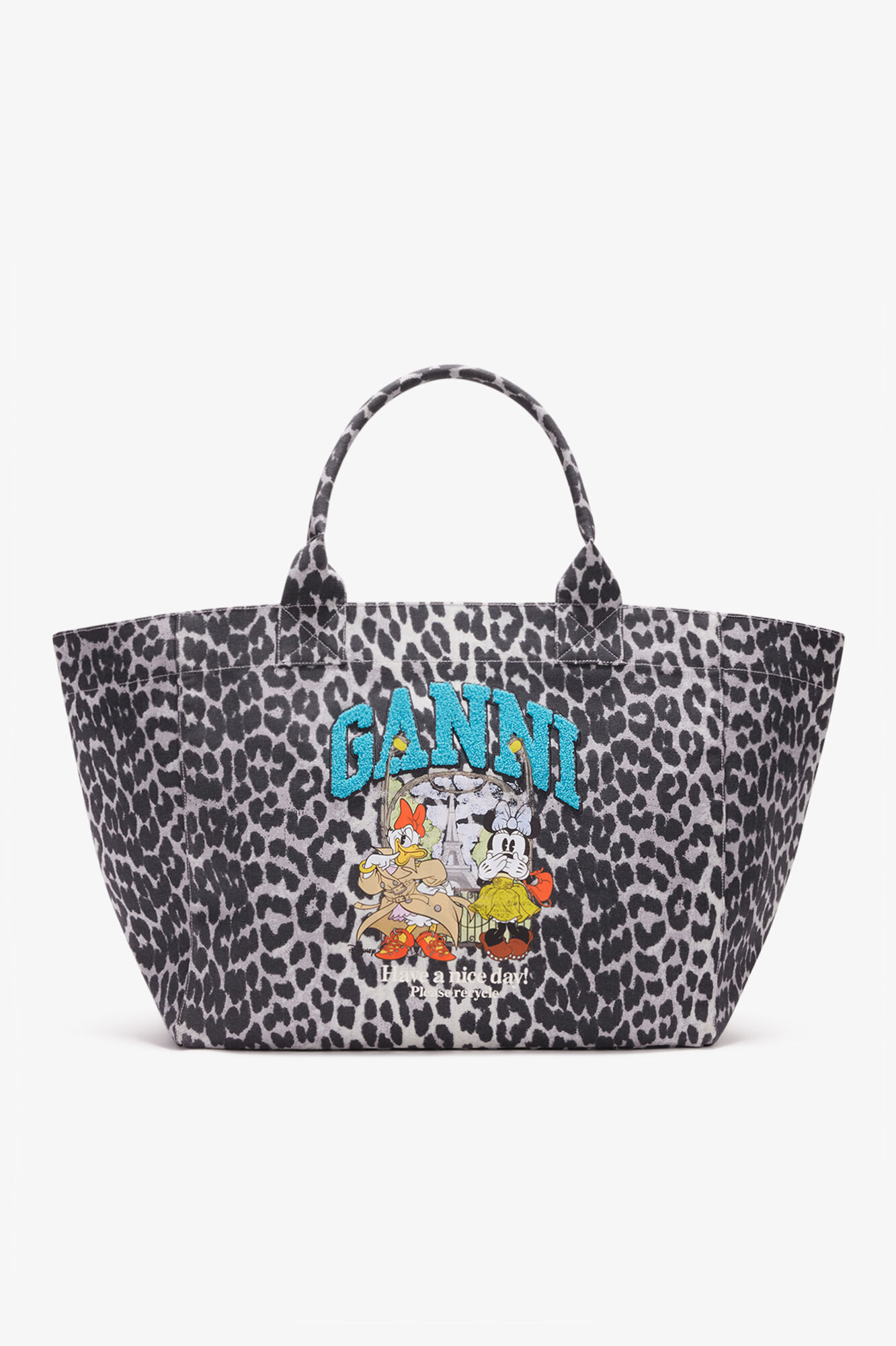 Tote XXL with Minnie Mouse & Daisy Duck, Recycled Cotton, in colour Silver - 1 - GANNI