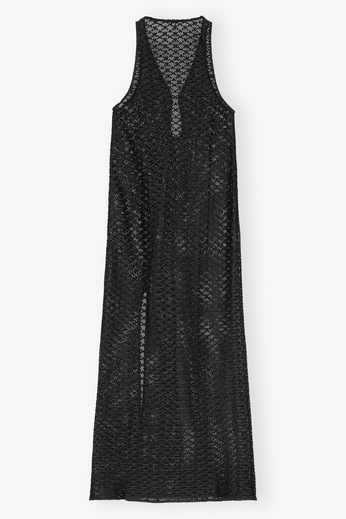Black Mesh Lace Long Dress, Elastane, in colour Black - 2 - GANNI