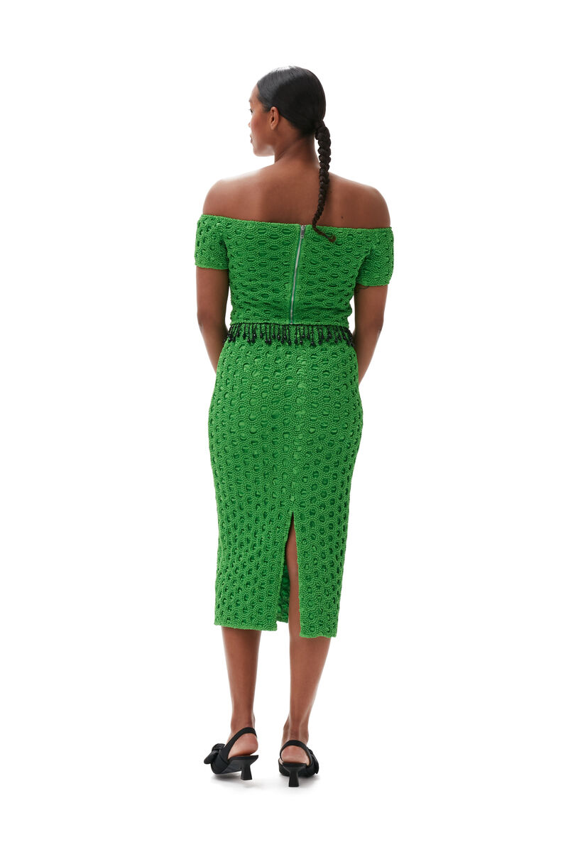 Smocked Satin Skirt, in colour Classic Green - 3 - GANNI
