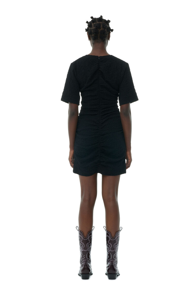 Black Textured Suiting Mini Dress, Polyester, in colour Black - 4 - GANNI