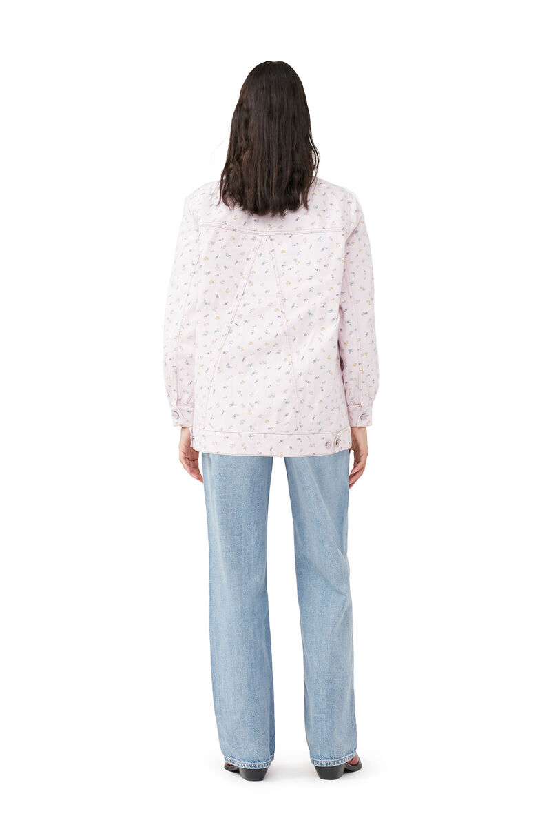 Oversized Flower Print Denim Jacket , Cotton, in colour Pink Tulle - 3 - GANNI