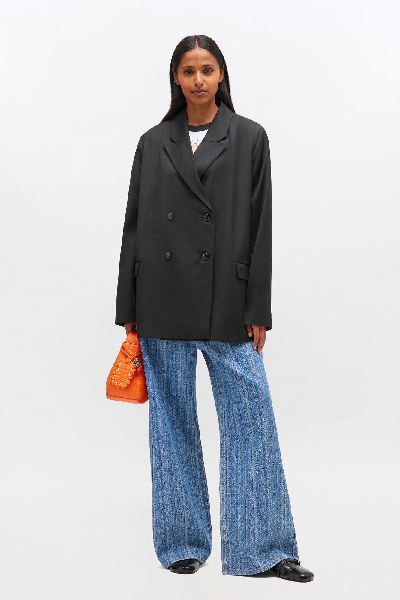Double-breasted Wool Blazer, Elastane, in colour Black - 2 - GANNI