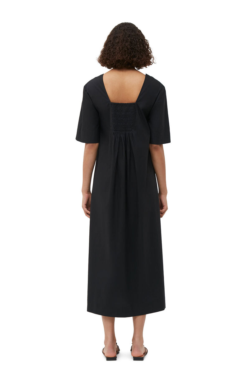 Cotton Poplin Open-neck Maxi Dress, Cotton, in colour Black - 2 - GANNI