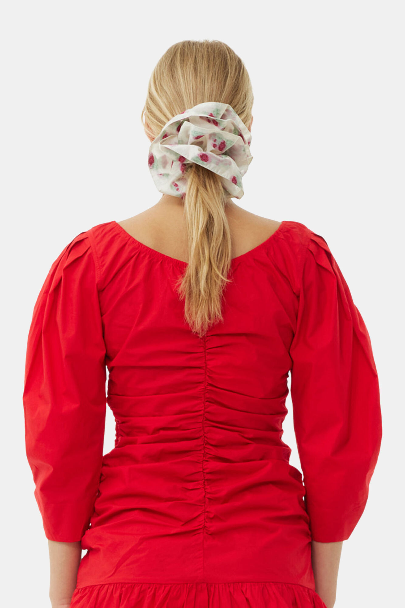 Floral Jacquard Ruffle Scrunchie, Polyester, in colour Tofu - 1 - GANNI