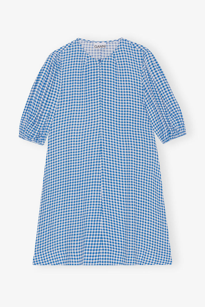 Printed Crepe Minikjole, Strong Blue