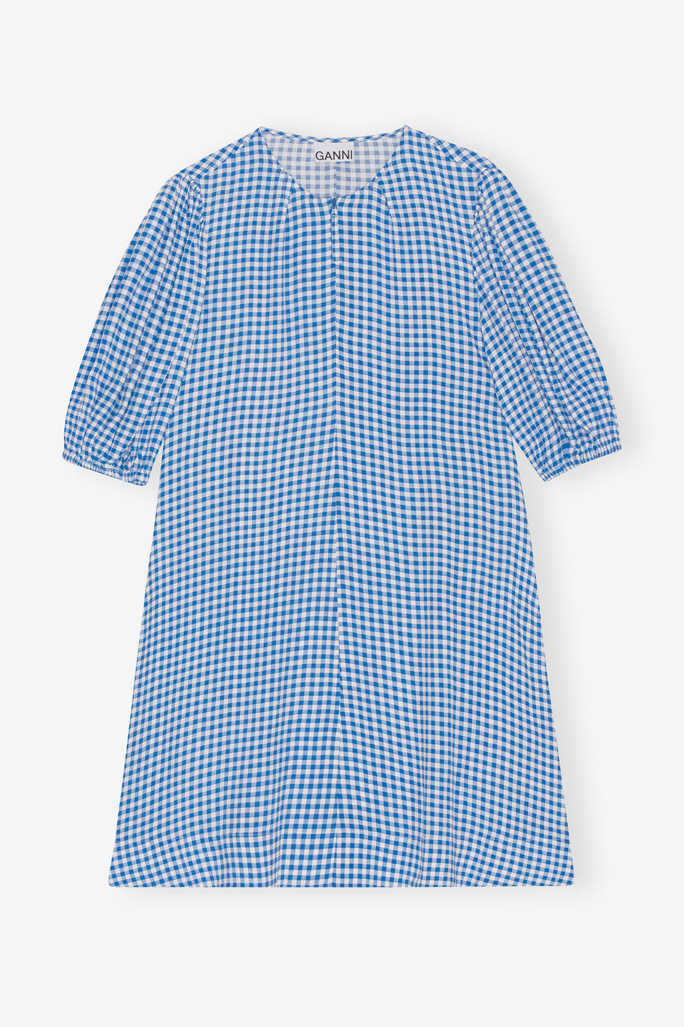 Printed Crepe Minikjole, Viscose, in colour Strong Blue - 1 - GANNI