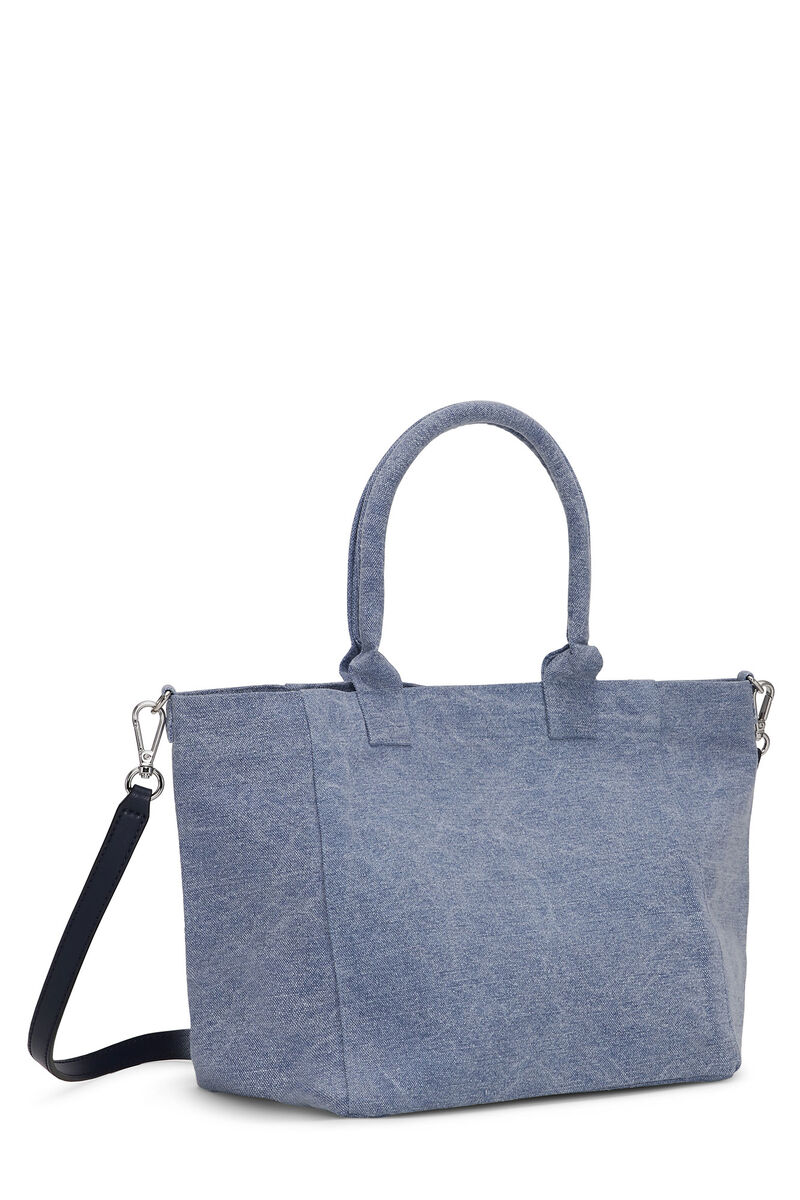 Washed Blue Small Shopper, Recycled Cotton, in colour Light Blue Vintage - 2 - GANNI