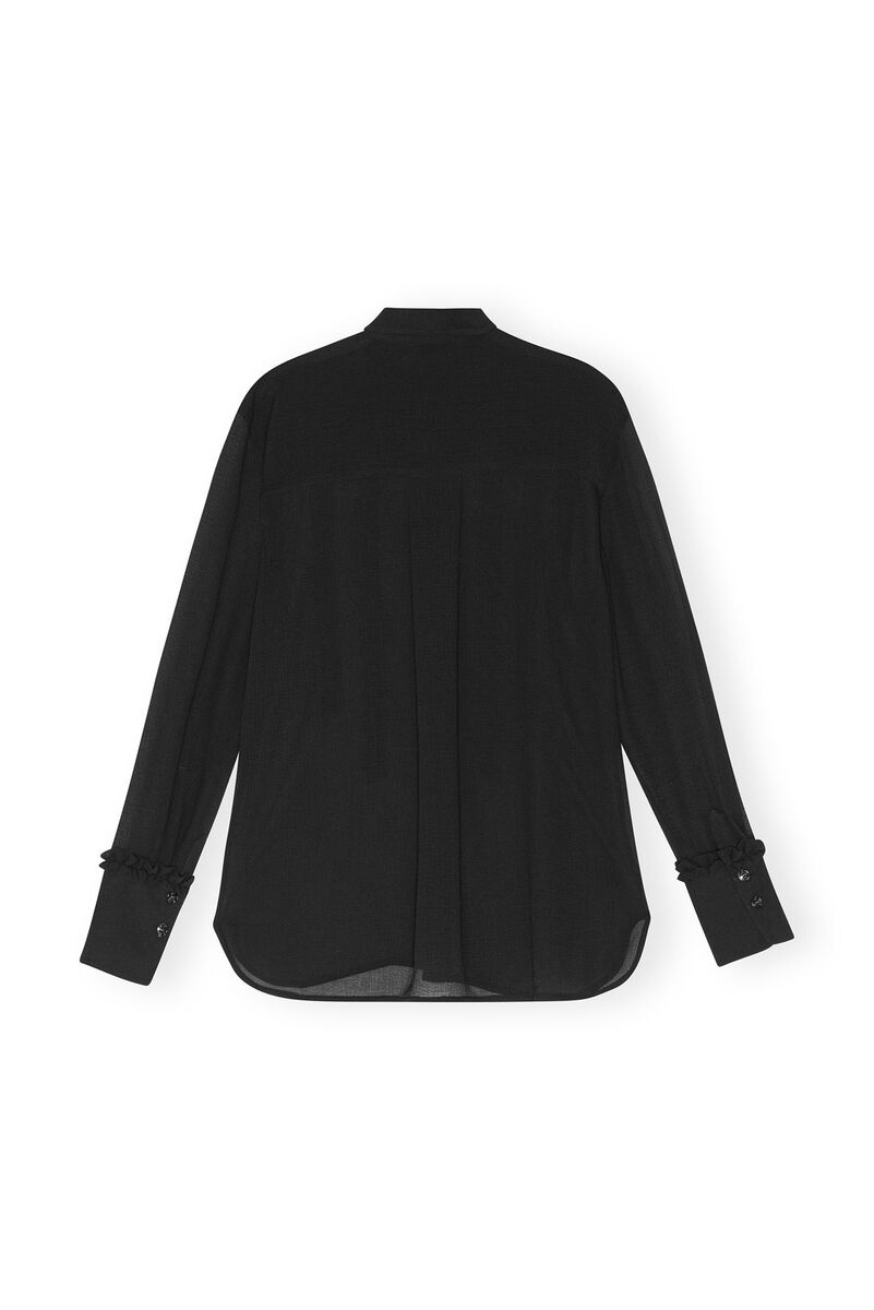 Black Chiffon Ruffle Skjorte, Recycled Polyester, in colour Black - 2 - GANNI
