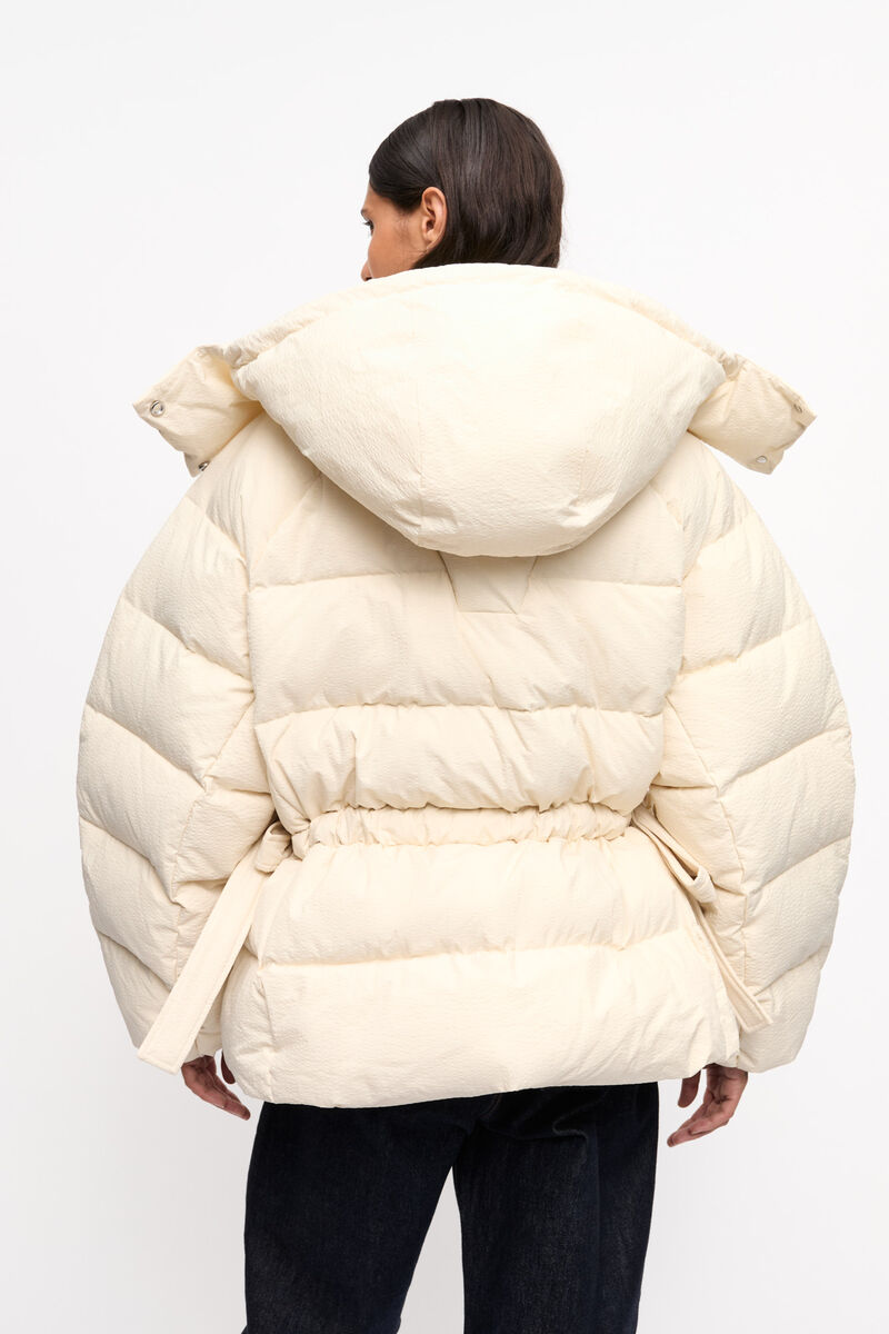 White Tech Oversized Puffer Jacket, Recycled Polyester, in colour Tofu - 3 - GANNI