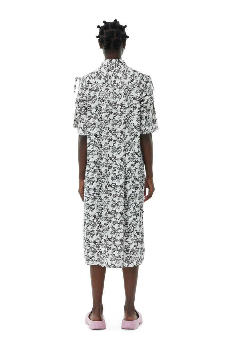 Floral Viscose Twill Oversized Shirt Kleid, Ecovero Viscose, in colour Egret - 4 - GANNI