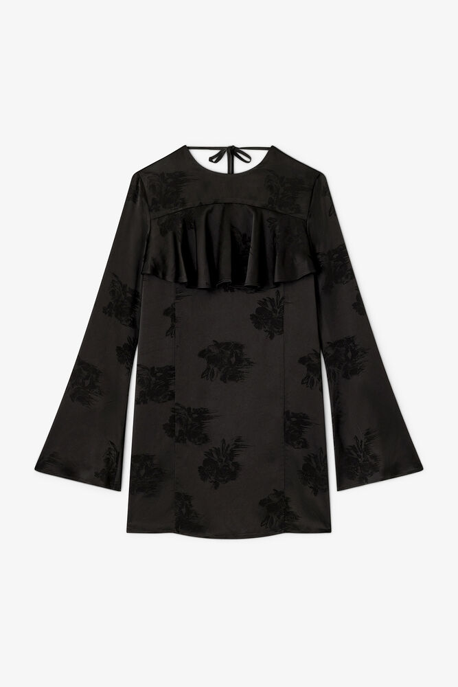 Black Ruffle Mini Dress, Black