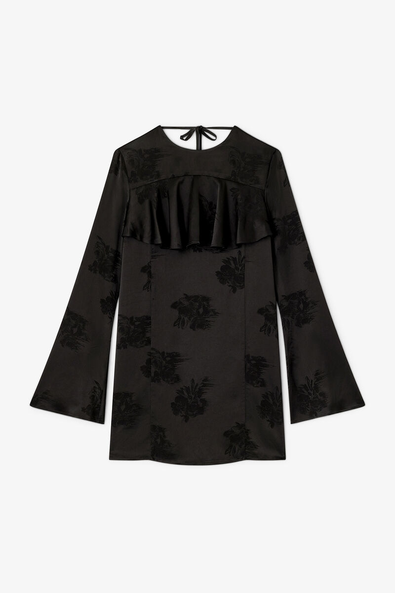 Black Ruffle Mini Dress, Acetate, in colour Black - 1 - GANNI