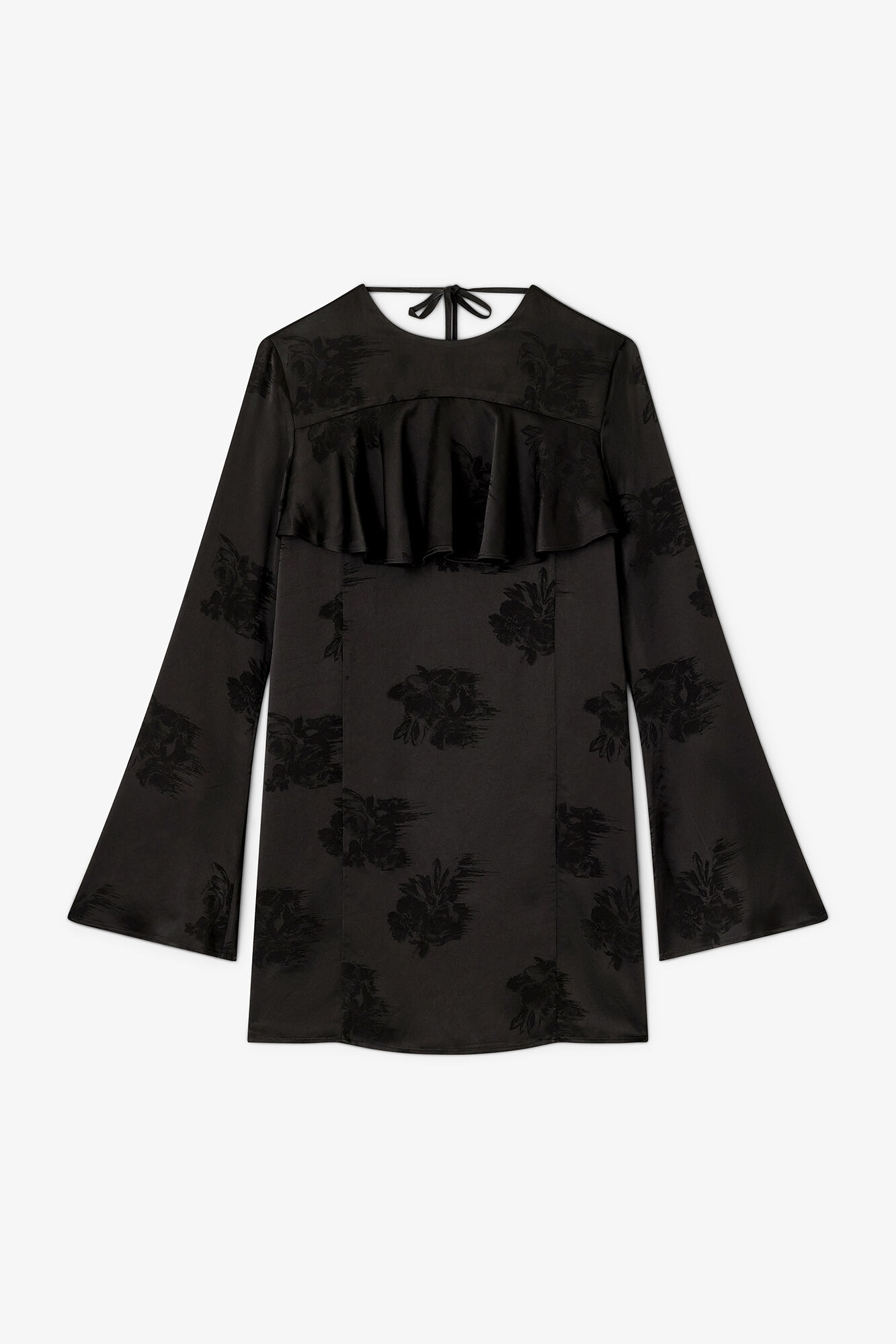Black Ruffle Mini Dress, Acetate, in colour Black - 1 - GANNI