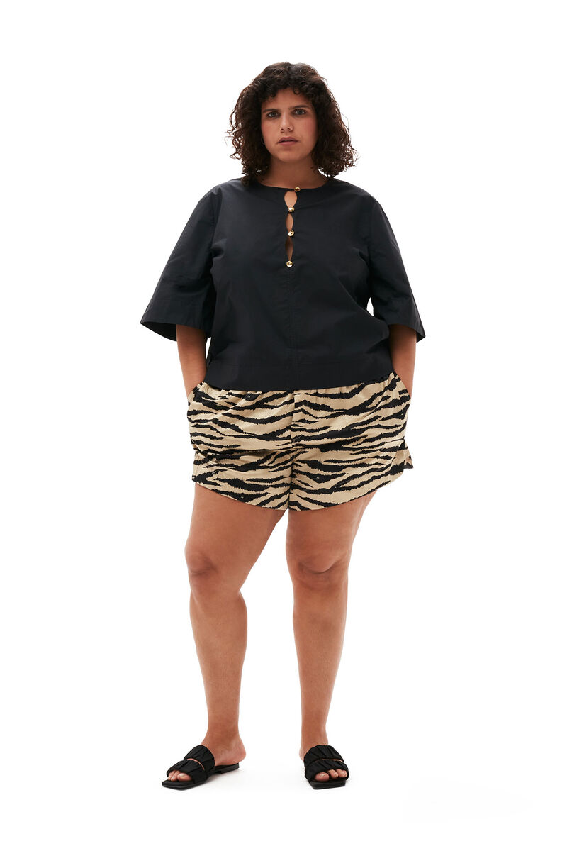 Crinkled Satin Shorts, Elastane, in colour Pale Khaki - 5 - GANNI