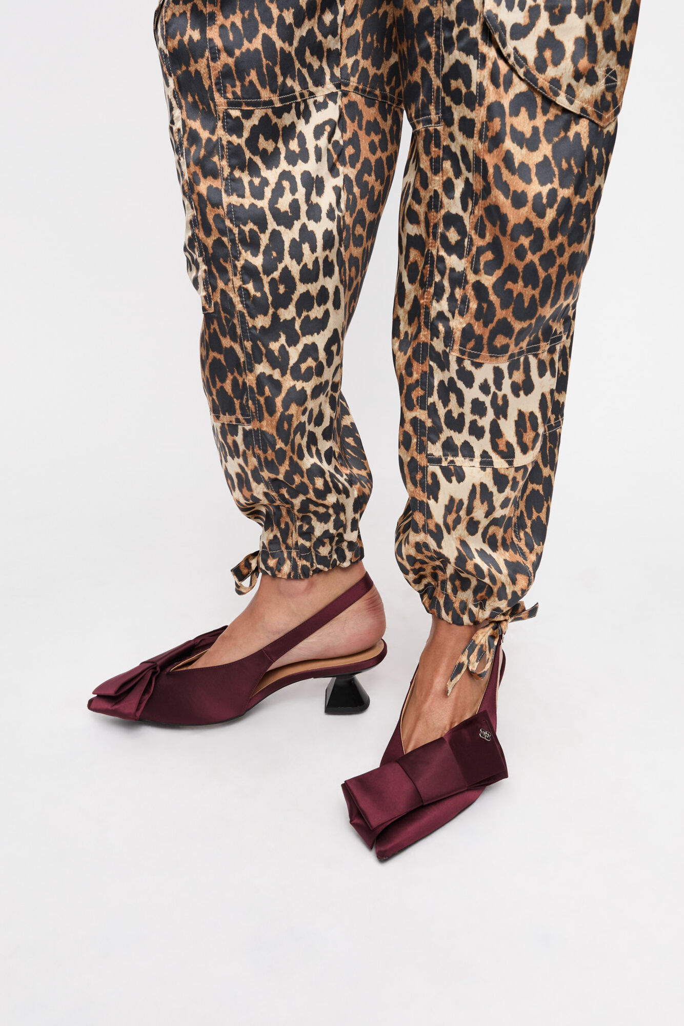 Burgundy Bow Kitten Heel Pumps, Recycled Polyester, in colour Dark Burgundy - 1 - GANNI