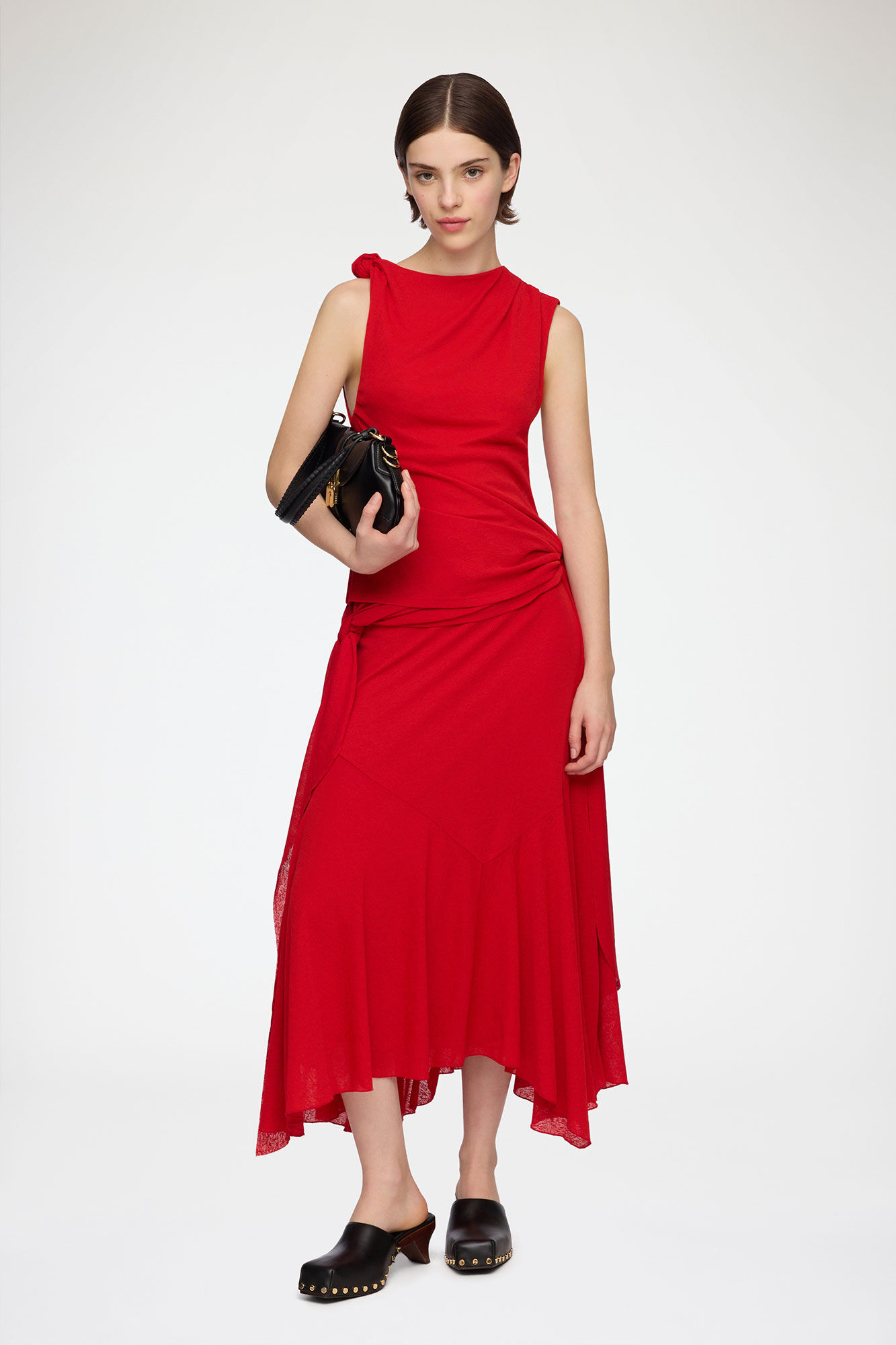 Long Dress in Marl Mesh, Recycled Polyester, in colour Goji Berry - 1 - GANNI