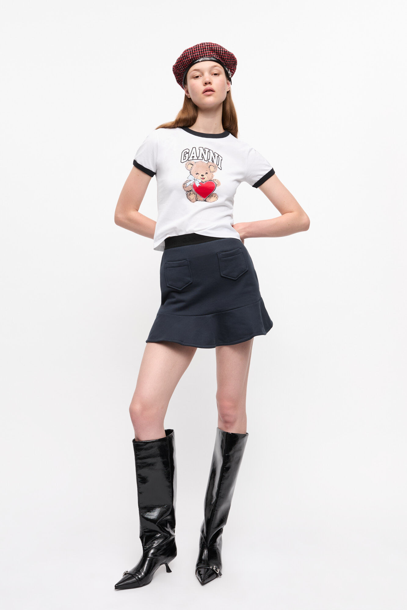 Dark Blue Mini Skirt, Cotton, in colour Sky Captain - 1 - GANNI