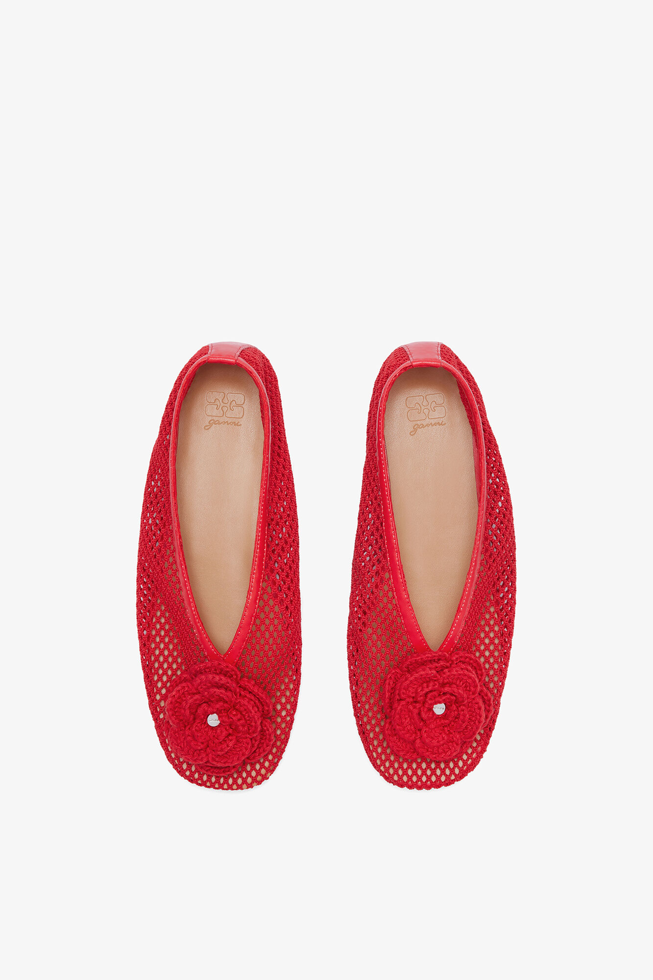 Jenny Ballerina in Red Mesh, Recycled Polyester, in colour Goji Berry - 1 - GANNI