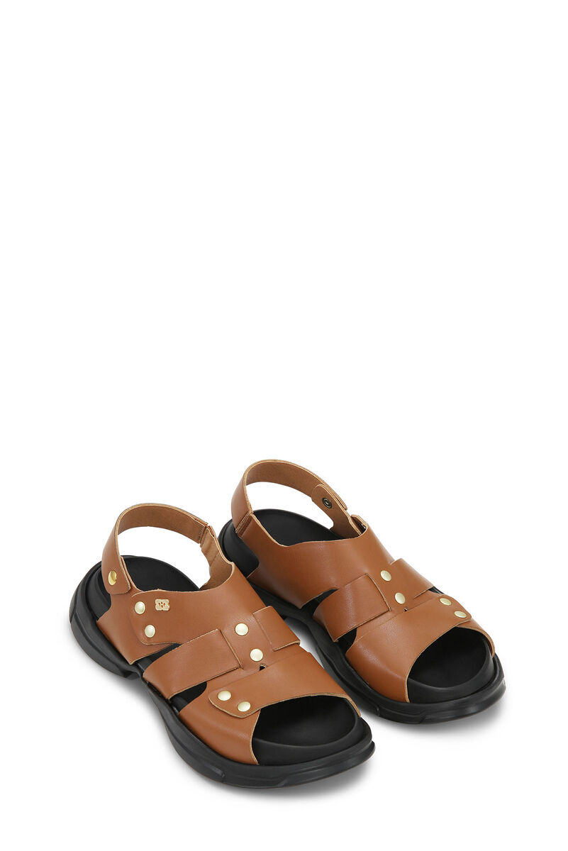 Brown Light Weight EVA Asymmetrical Sandals, Polyester, in colour Chocolate Fondant - 2 - GANNI
