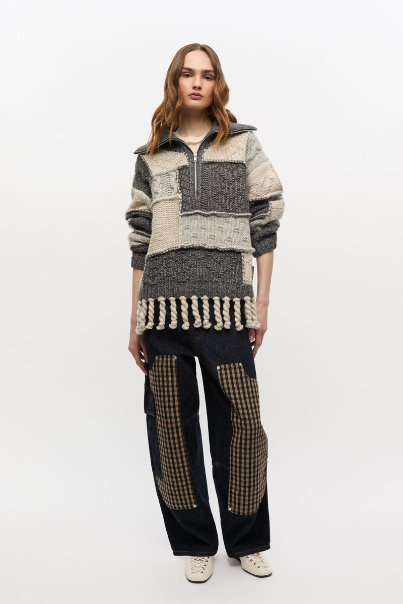 Patchwork Fringe Sweater, Cotton, in colour Multicolour - 2 - GANNI