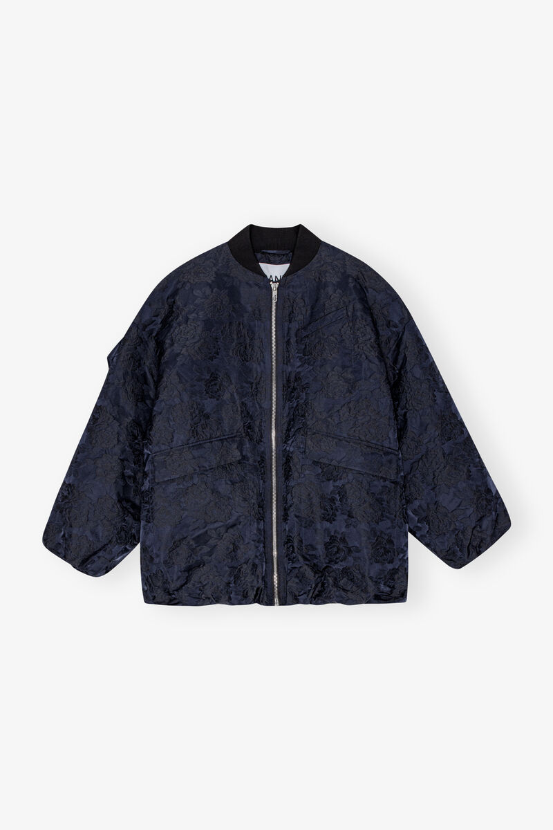 Marinblå Botanisk Jacquard Bomberjacka, Polyamide, in colour Peacoat - 1 - GANNI
