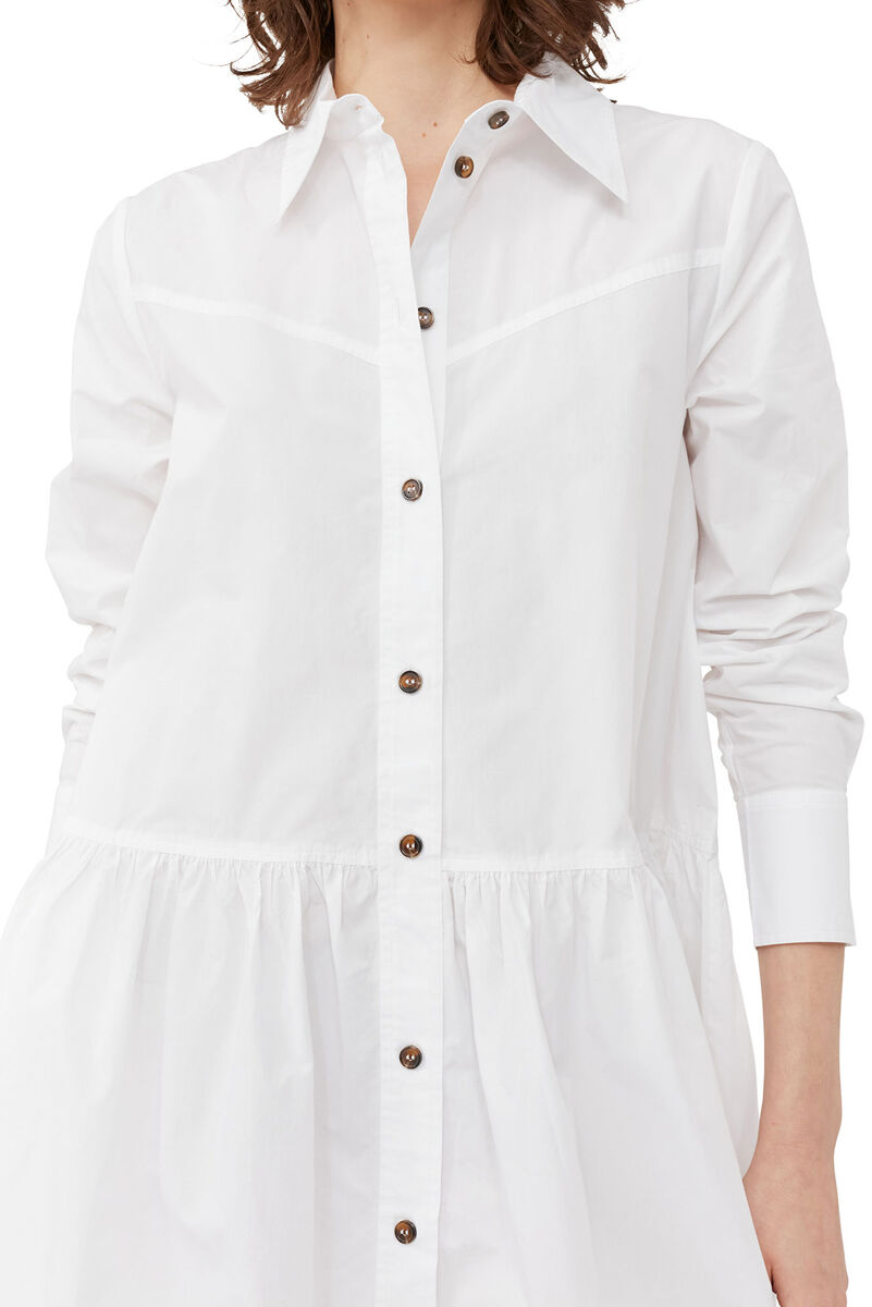 White Cotton Poplin Mini Shirt Dress, Cotton, in colour Bright White - 5 - GANNI