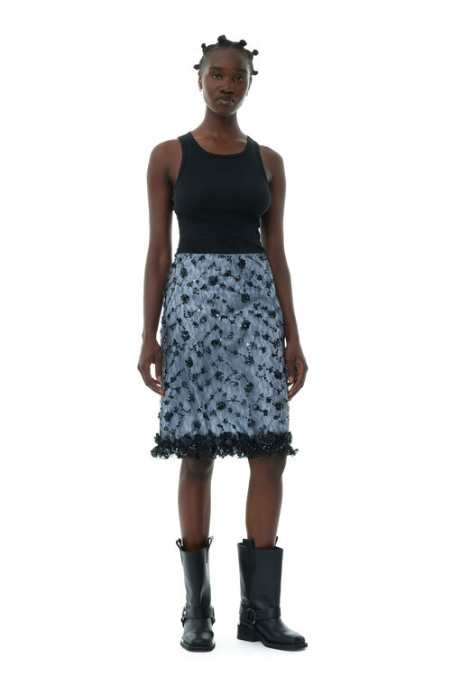 Blue Sequin Lace Skirt