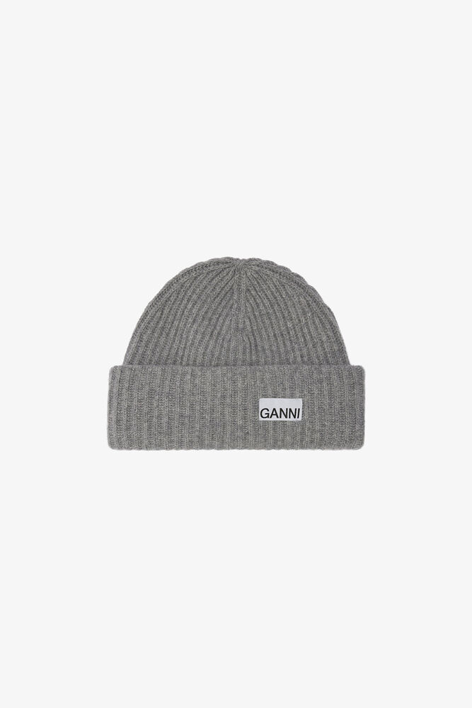 Oversized Wool Rib Knit Beanie, Paloma Melange