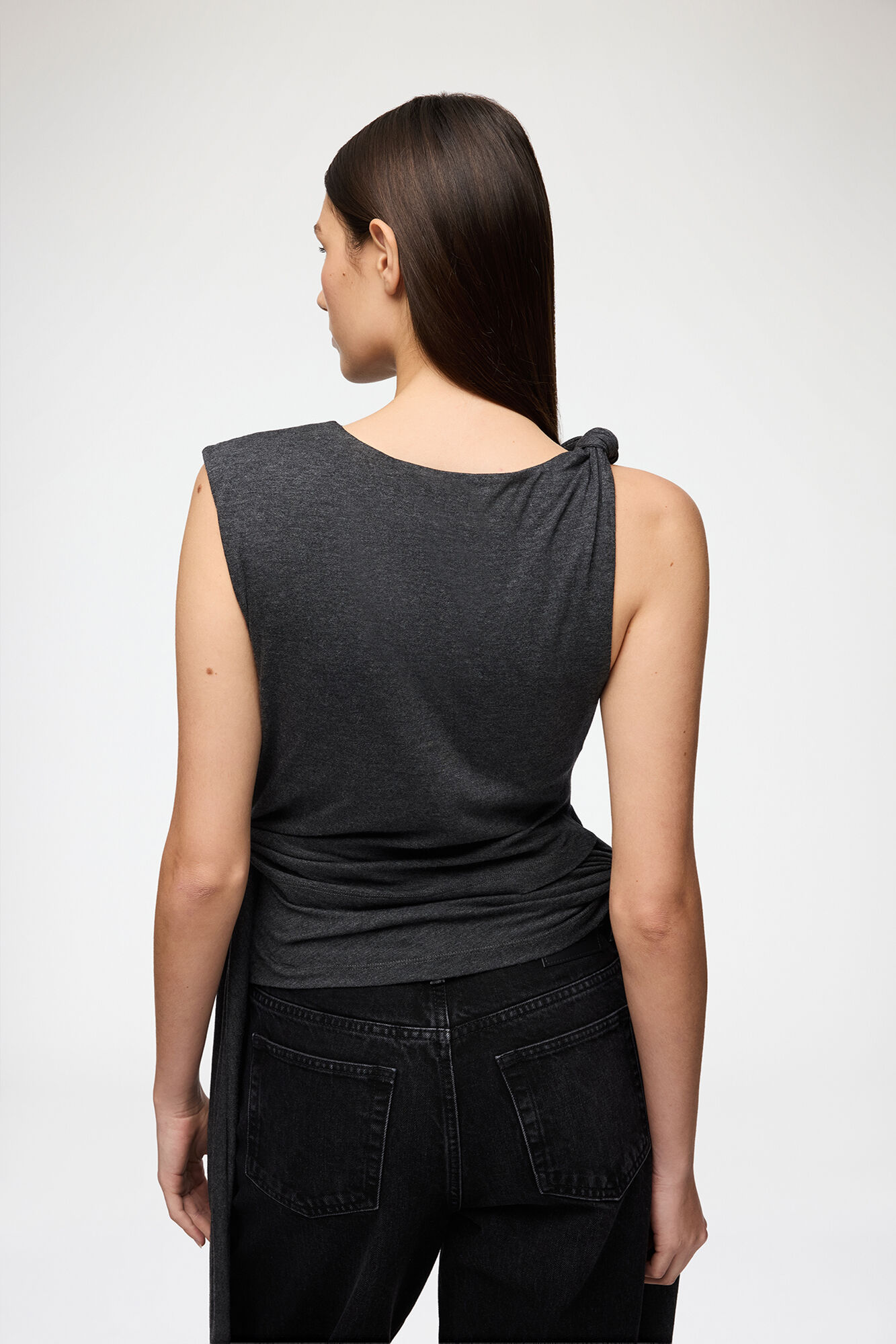 Top in Grey Jersey, Modal, in colour Phantom - 3 - GANNI