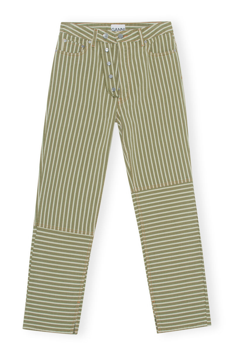 Jean Figni à rayures , Cotton, in colour Stripe Loden Green - 1 - GANNI