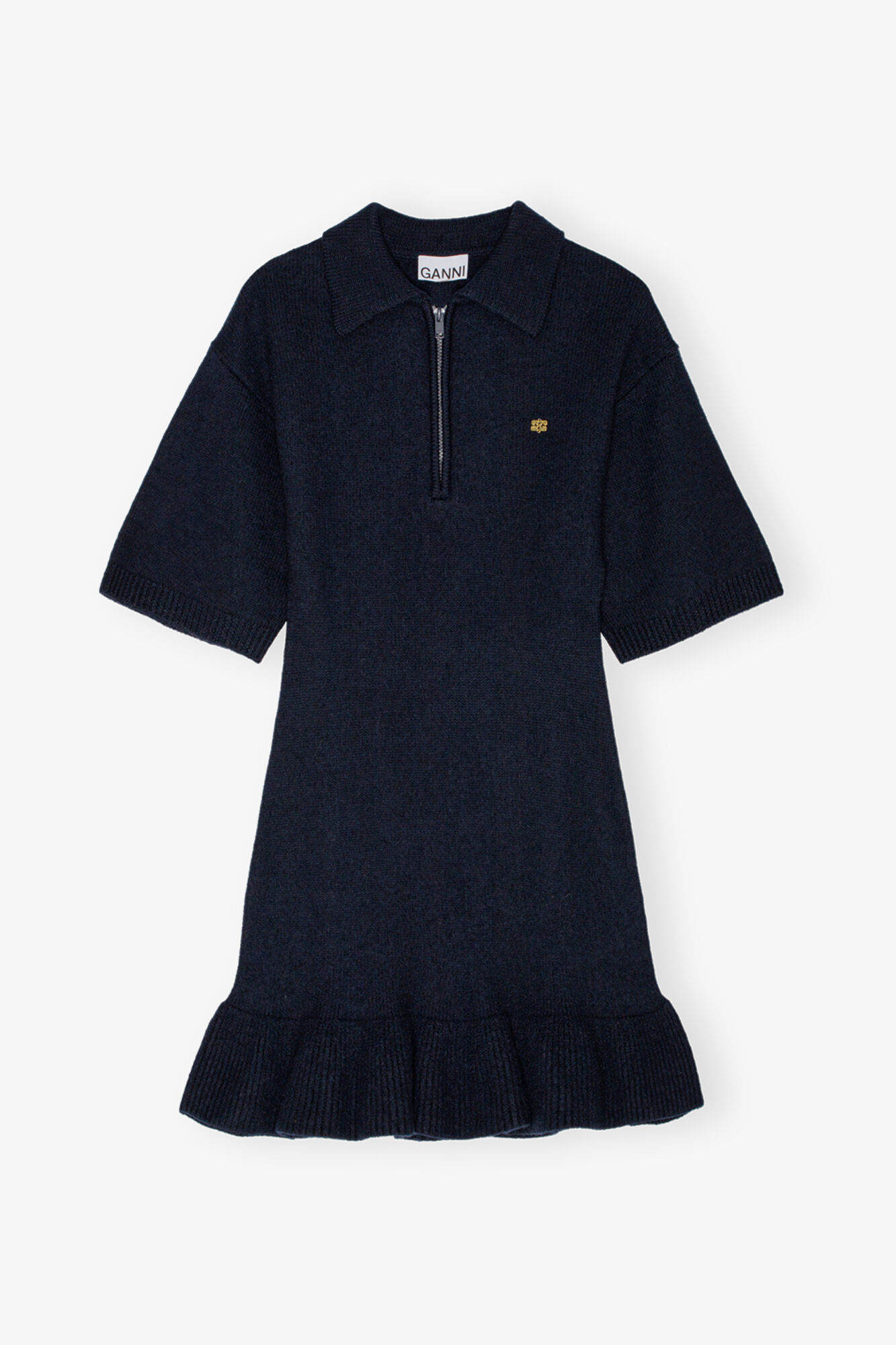 Dark Blue Mini Dress, Wool, in colour Sky Captain - 1 - GANNI