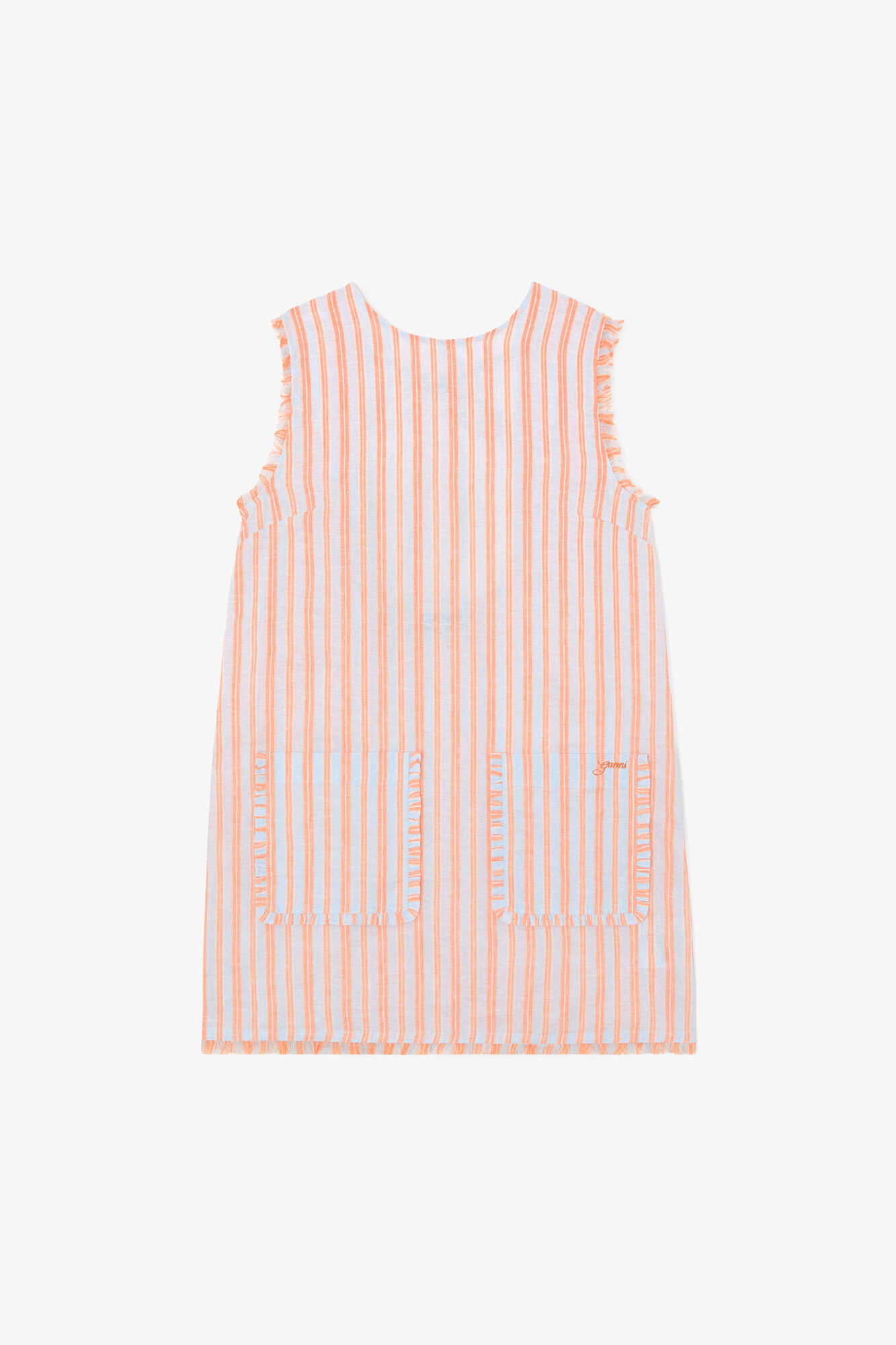 Mini Dress in Striped Linen, Linen, in colour Cantaloupe - 1 - GANNI