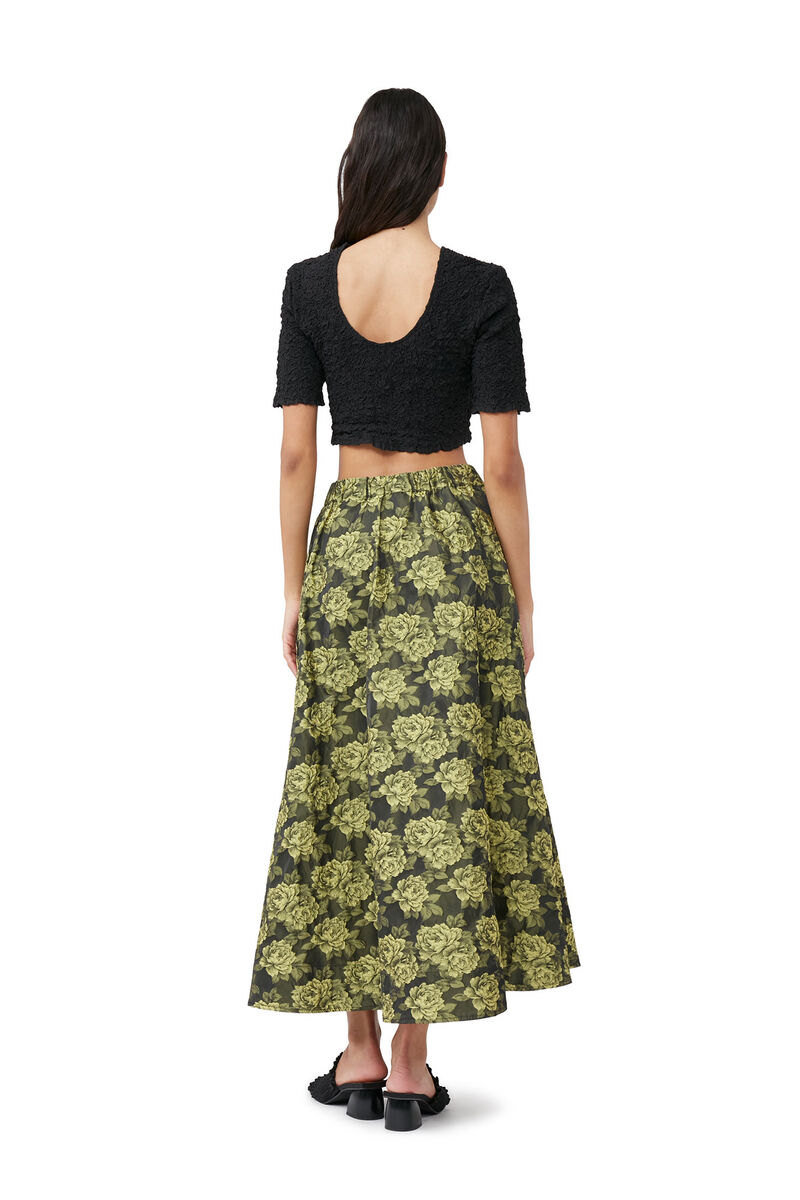Flower Jacquard Suiting Maxi Skirt, Polyamide, in colour Lemon Zest - 2 - GANNI
