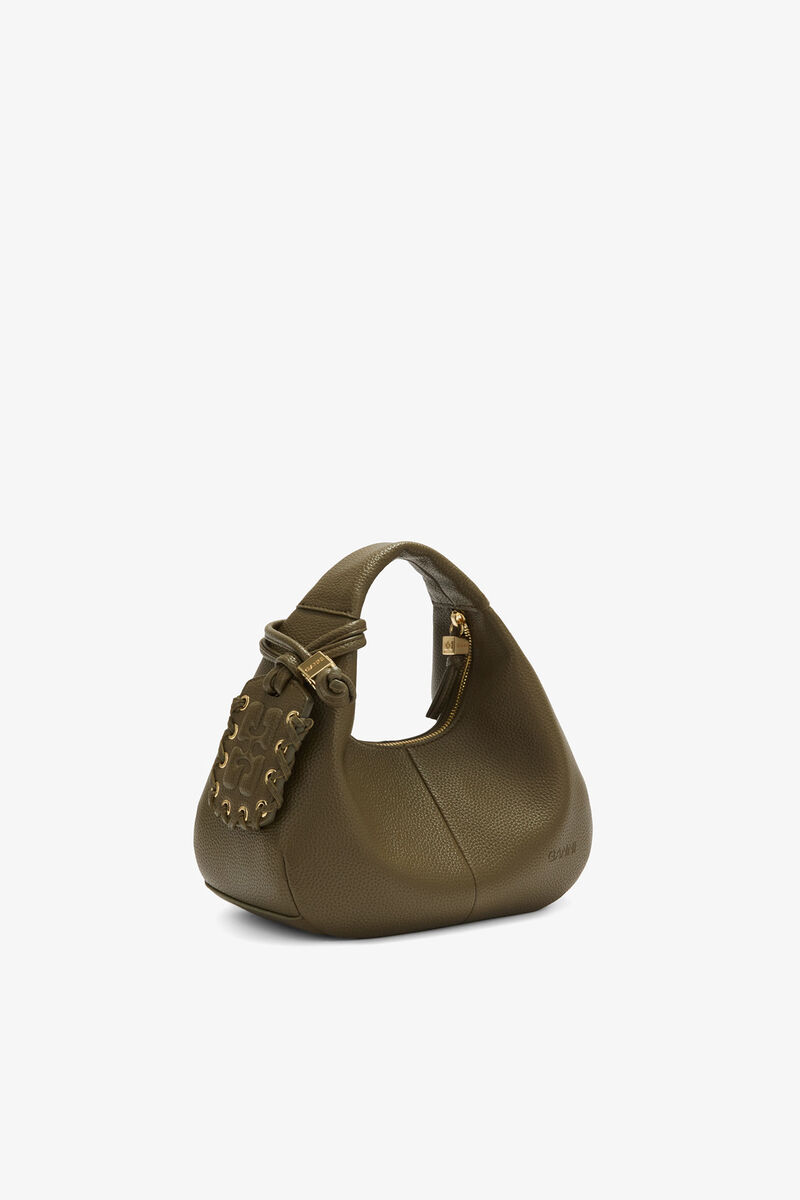 Mini Hobo Bag in Green, Recycled Polyester, in colour Military Olive - 2 - GANNI