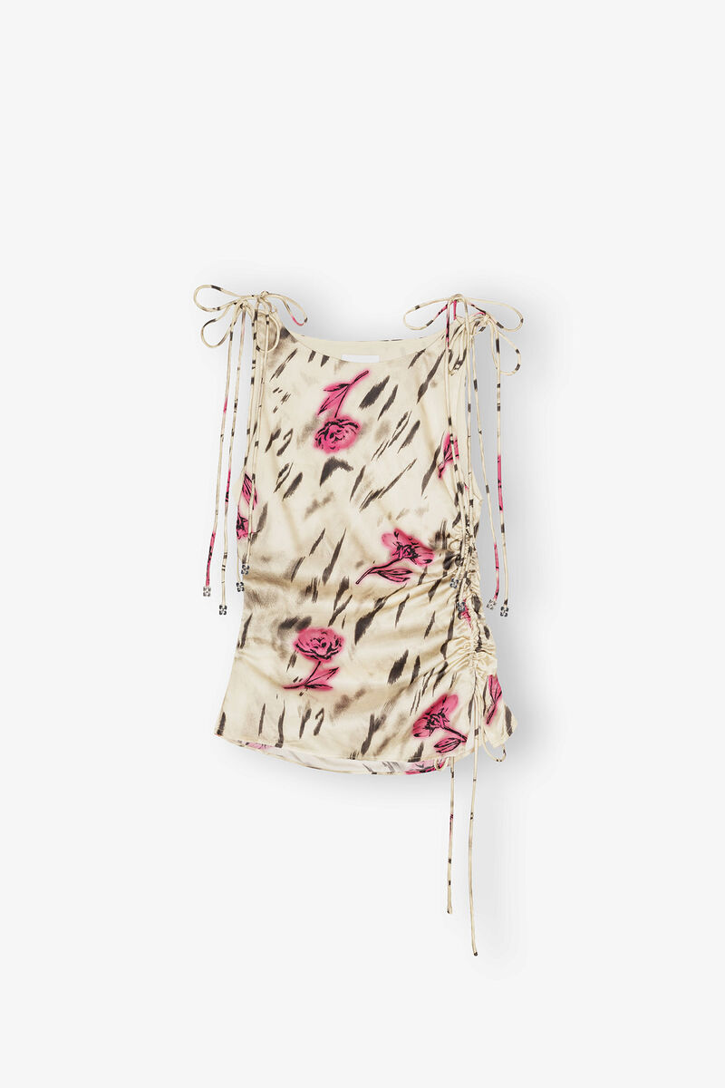 Floral Satin Top, Elastane, in colour Egret - 1 - GANNI