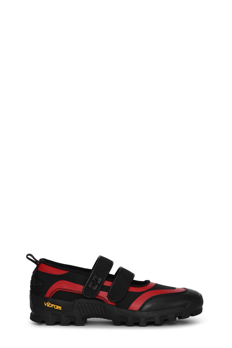 Red Performance Velcro Mary Jane Ballerinas, Polyurethane, in colour Fiery Red - 1 - GANNI
