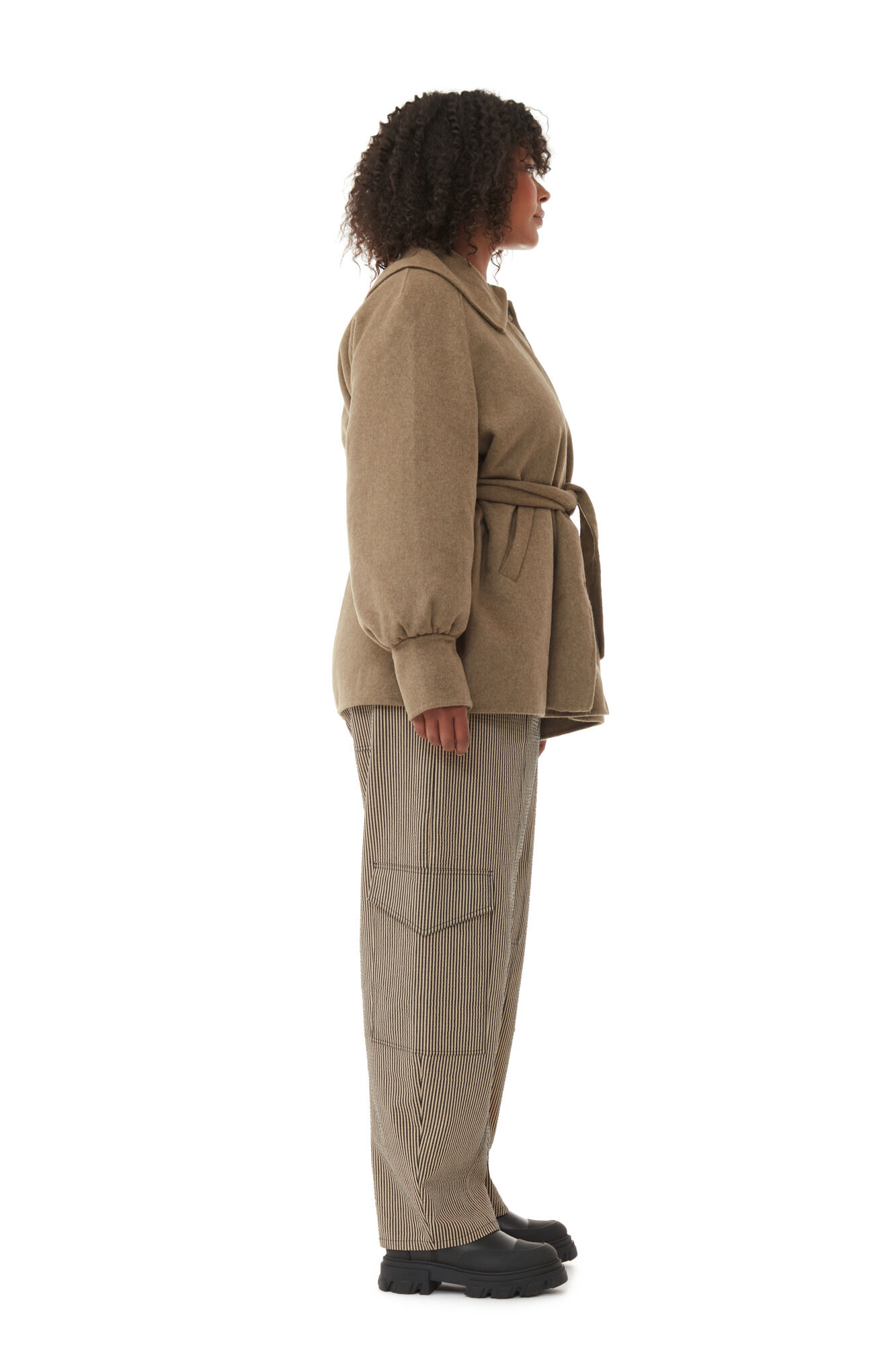 Brown Wool Collar Jacket, Polyamide, in colour Petrified Oak - 7 - GANNI