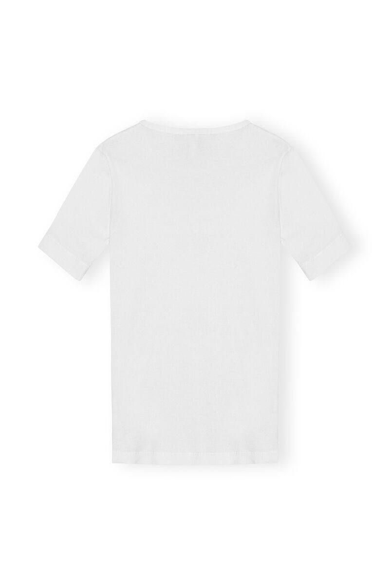 White Soft Cotton Rib Short Sleeve T-Shirt, Elastane, in colour Bright White - 2 - GANNI