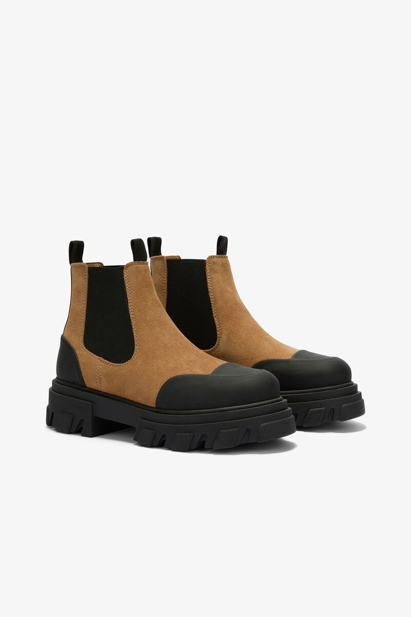 Low Chelsea Boots in Suede Brown, Lyocell, in colour Cognac - 2 - GANNI