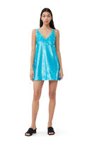 Blue Sequins Strap Mini Dress, Recycled Polyester, in colour Blue Curacao - 1 - GANNI