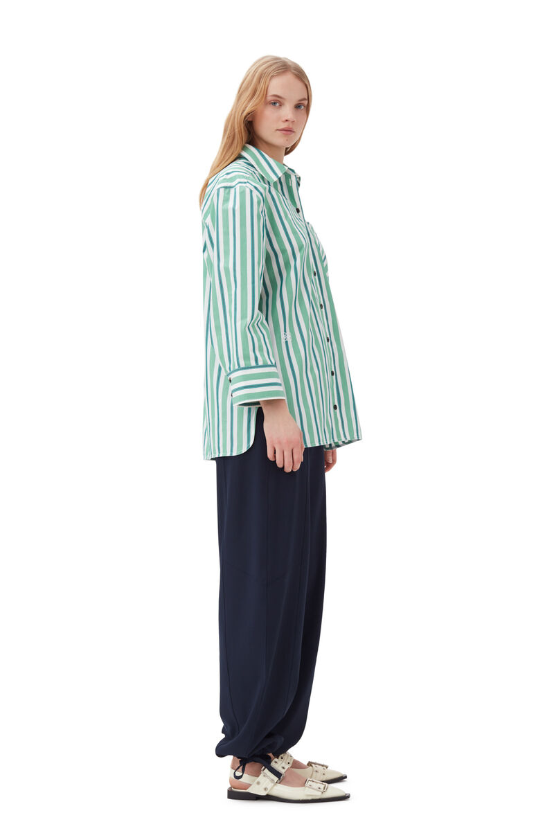Green Striped Cotton Oversized Skjorte, Cotton, in colour Creme de Menthe - 3 - GANNI